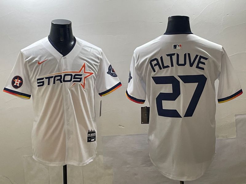 Men Houston Astros #27 Altuve White Three generations Joint Name 2025 Nike MLB Jersey style 6->los angeles dodgers->MLB Jersey